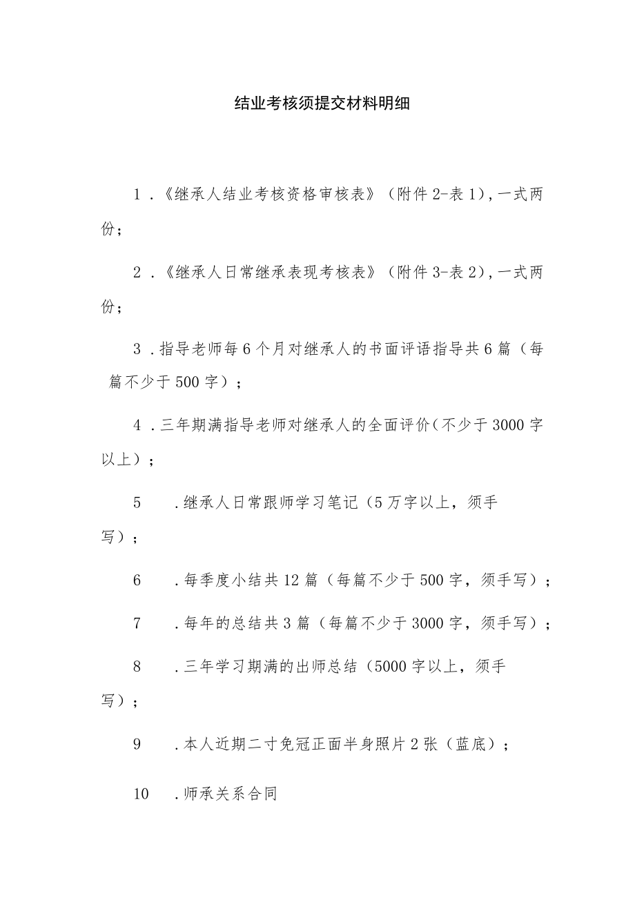 结业考核须提交材料明细.docx_第1页