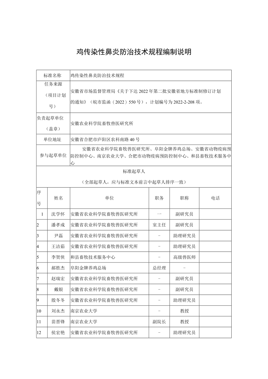 鸡传染性鼻炎防治技术规程编制说明.docx_第1页