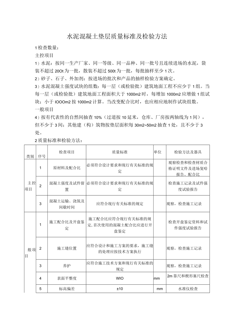 水泥混凝土垫层质量标准及检验方法.docx_第1页