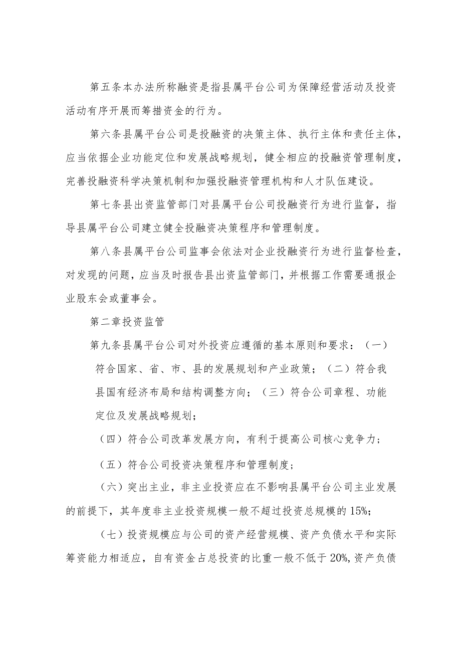 XX县国有融资平台公司投融资监督管理办法（试行）.docx_第2页