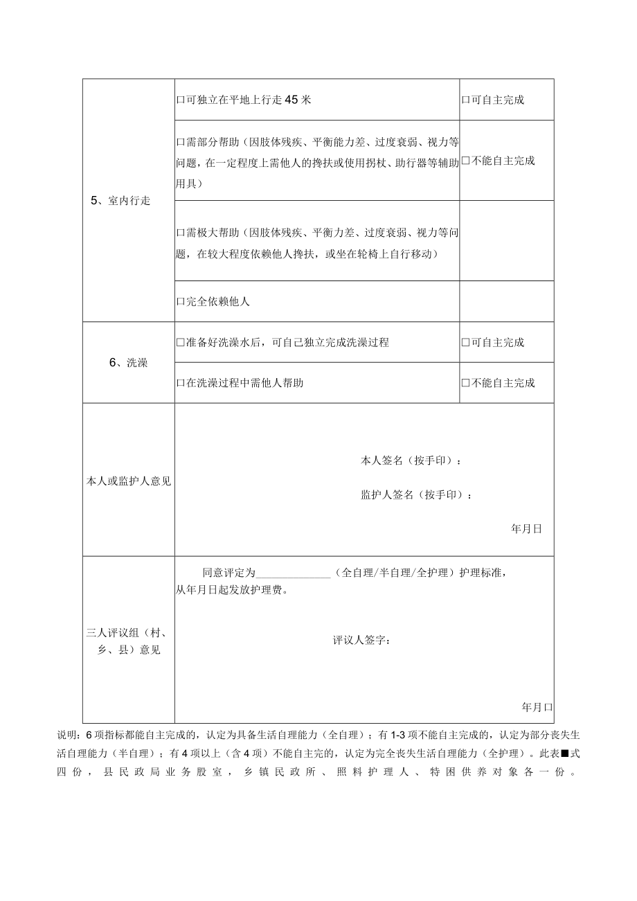 石楼县特困人员生活自理能力等级评估认定表.docx_第2页