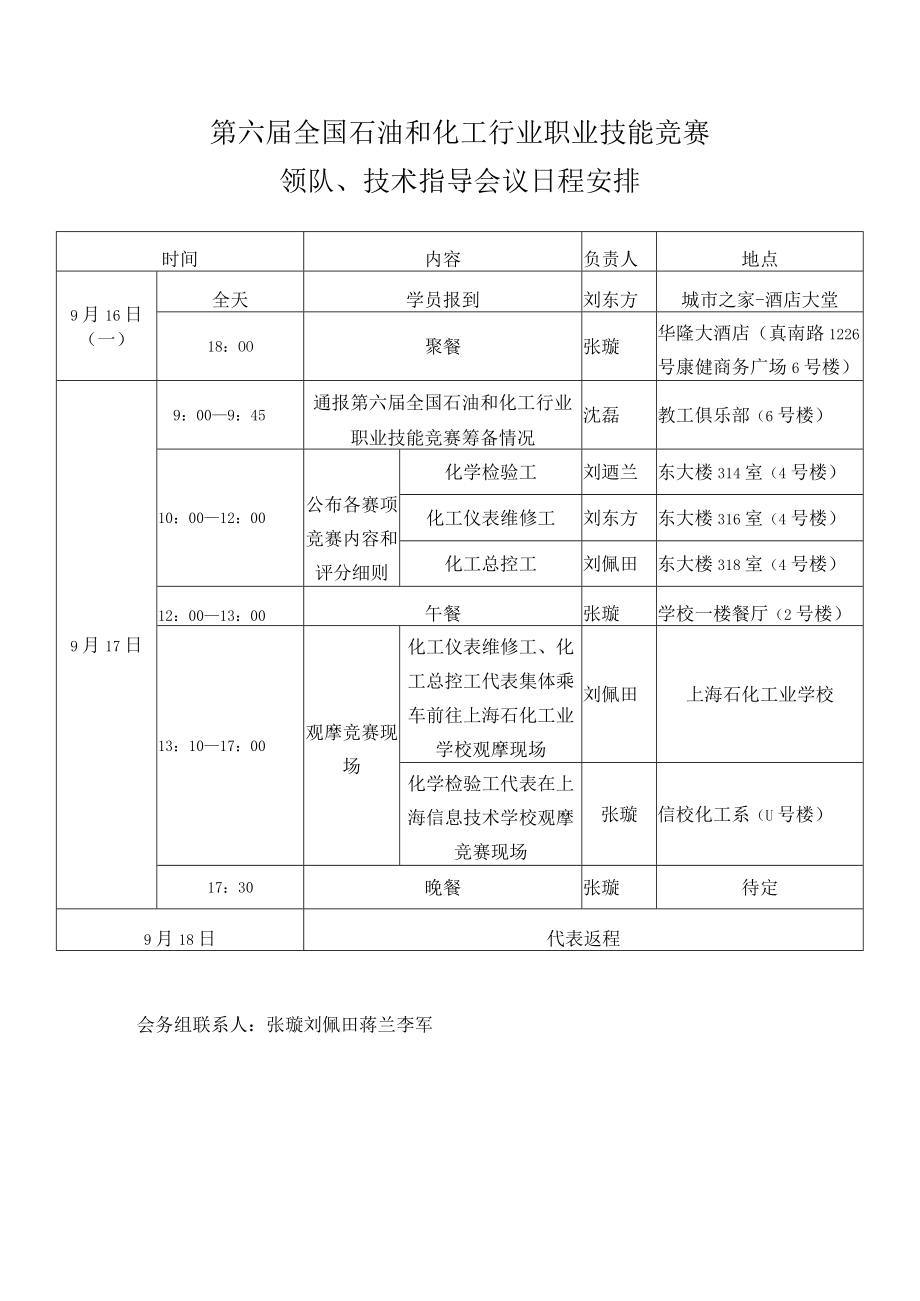 第六届全国石油和化工行业职业技能竞赛领队、技术指导会议日程安排.docx_第1页