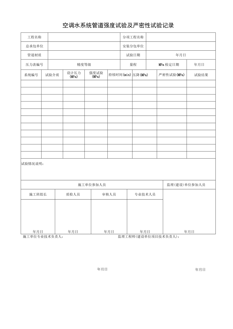 空调水系统管道强度试验及严密性试验记录.docx_第1页