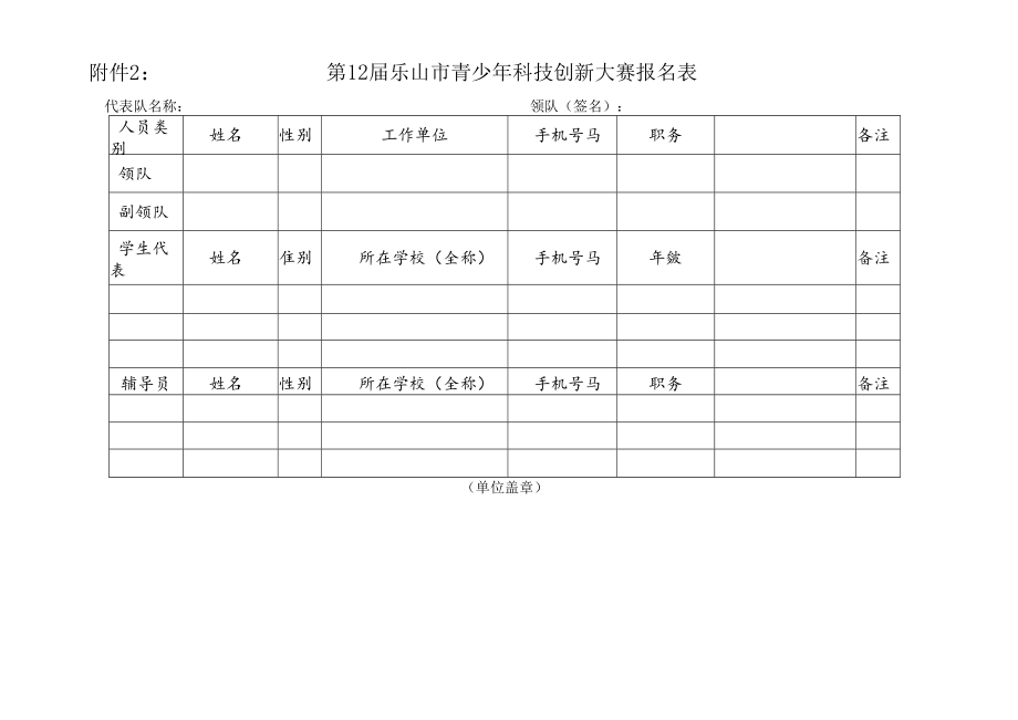 第12届乐山市青少年科技创新大赛报名表.docx_第1页