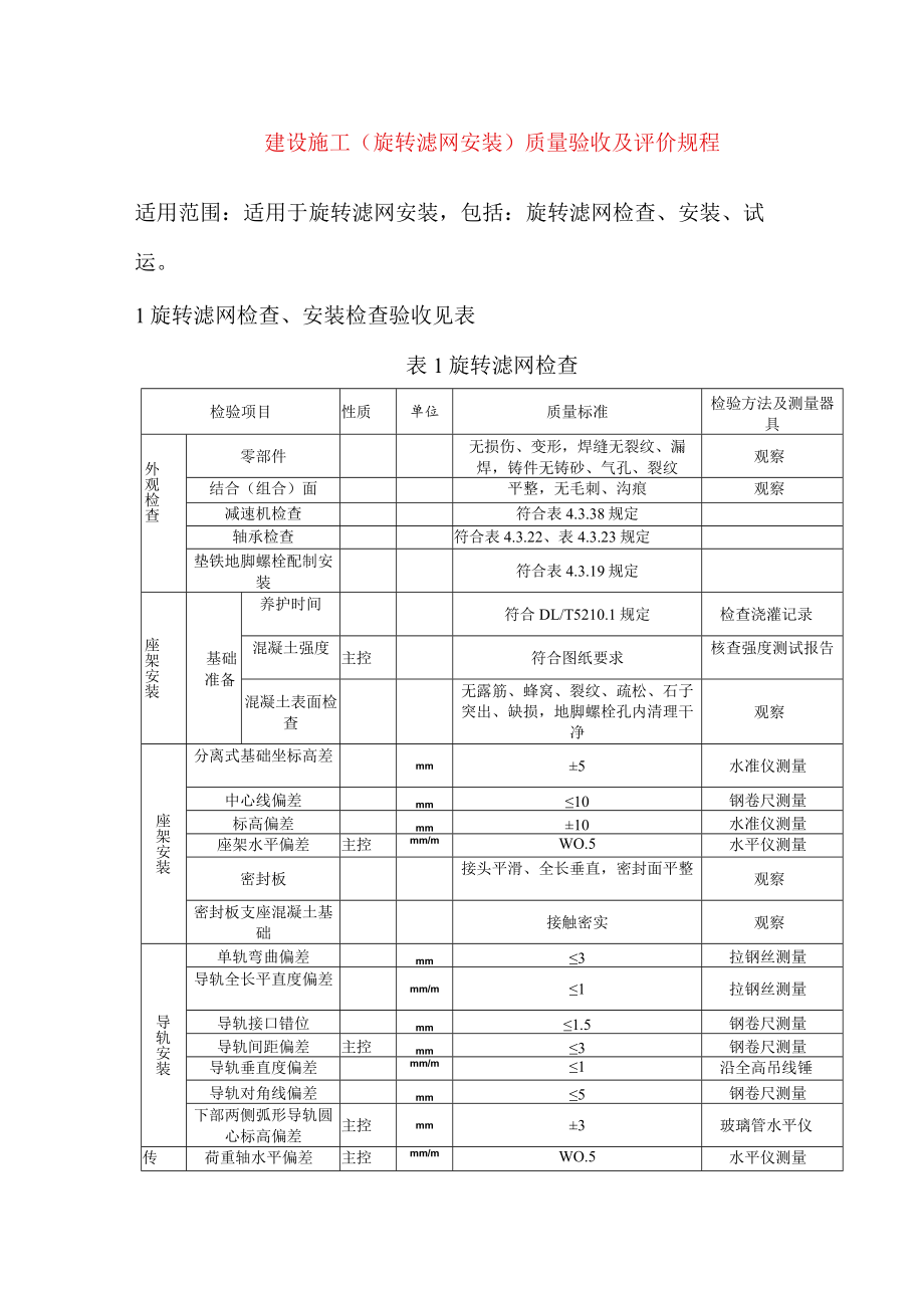 电力建设施工（旋转滤网安装）质量验收及评价规程.docx_第1页