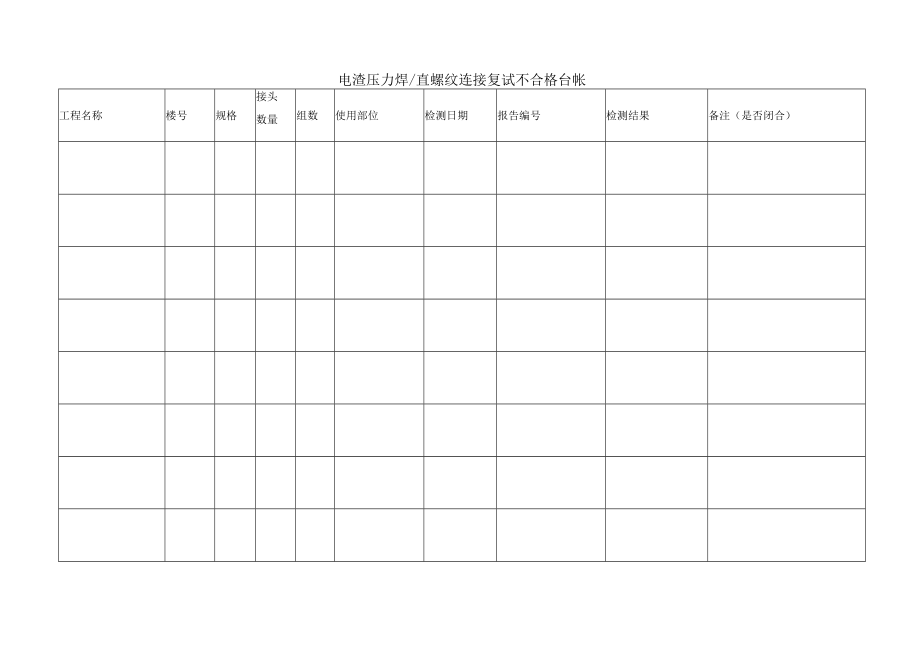 电渣压力焊 直螺纹连接复试不合格台帐.docx_第1页