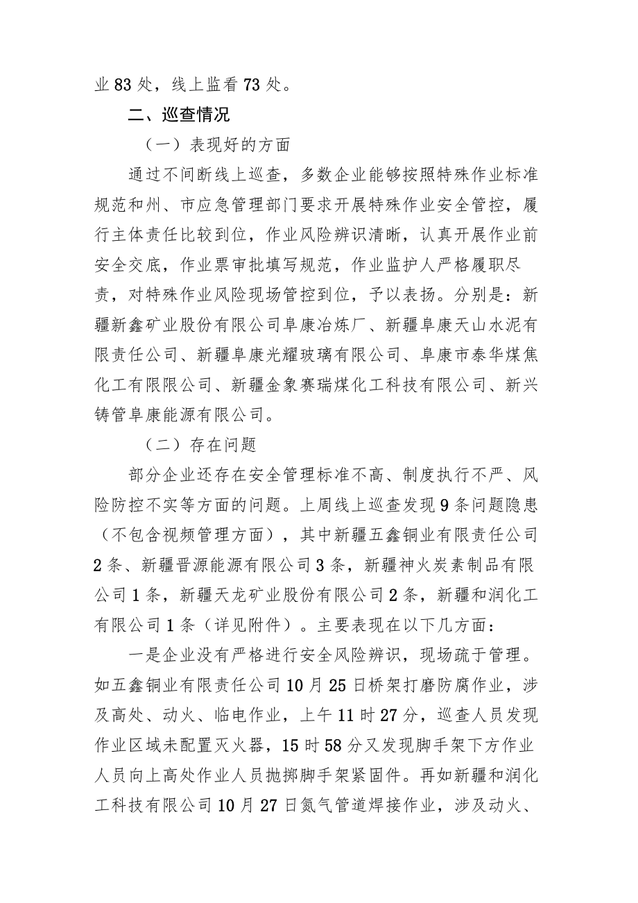 特殊作业一周线上巡查通报.docx_第2页