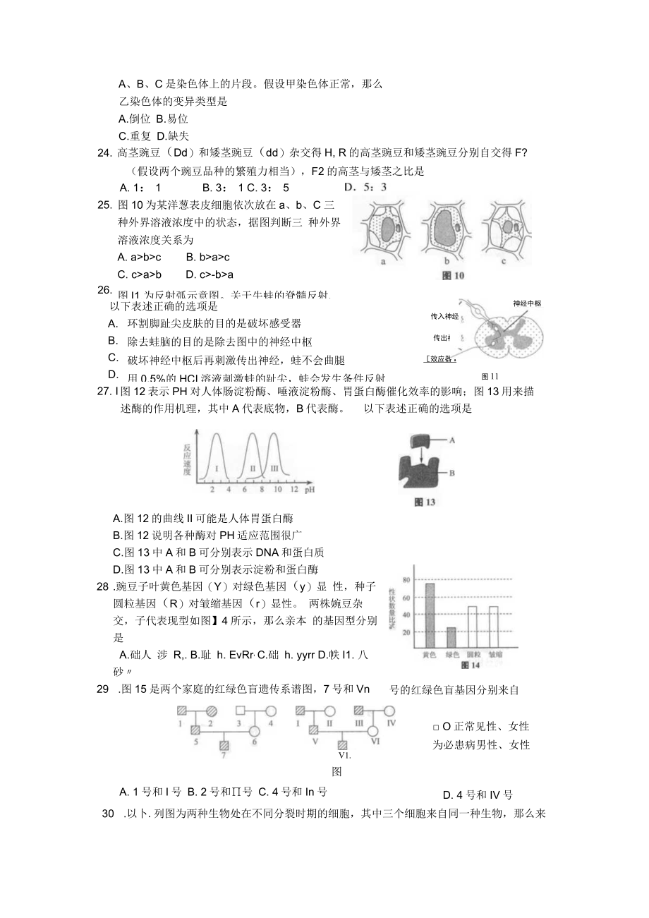 上海学业水平考试生命科学试卷(含答案).docx_第3页