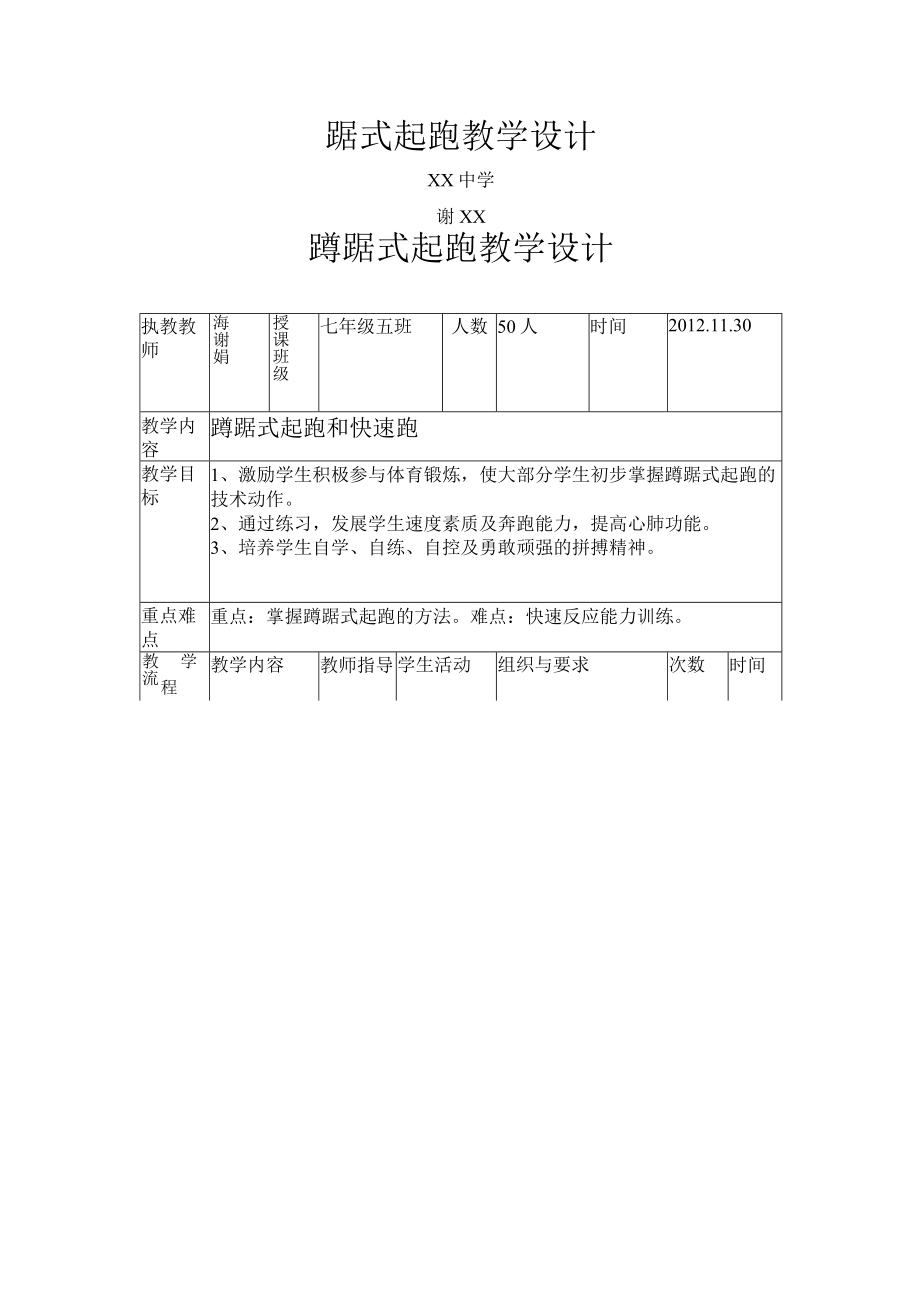 蹲踞式起跑教案体育教案精编版.docx_第1页