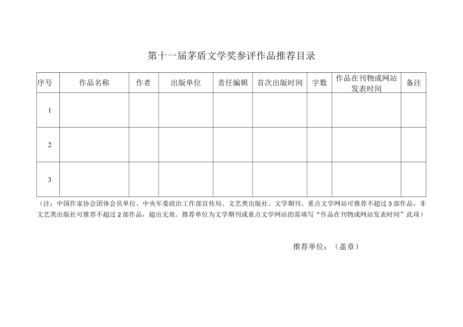 第十一届茅盾文学奖参评作品推荐目录.docx_第1页