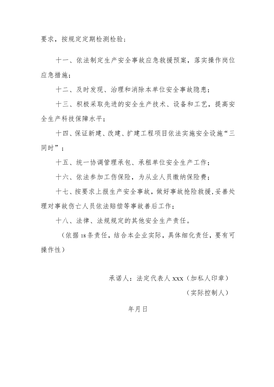 生产经营单位法定代表人或实际控制人履行主体责任承诺书.docx_第2页