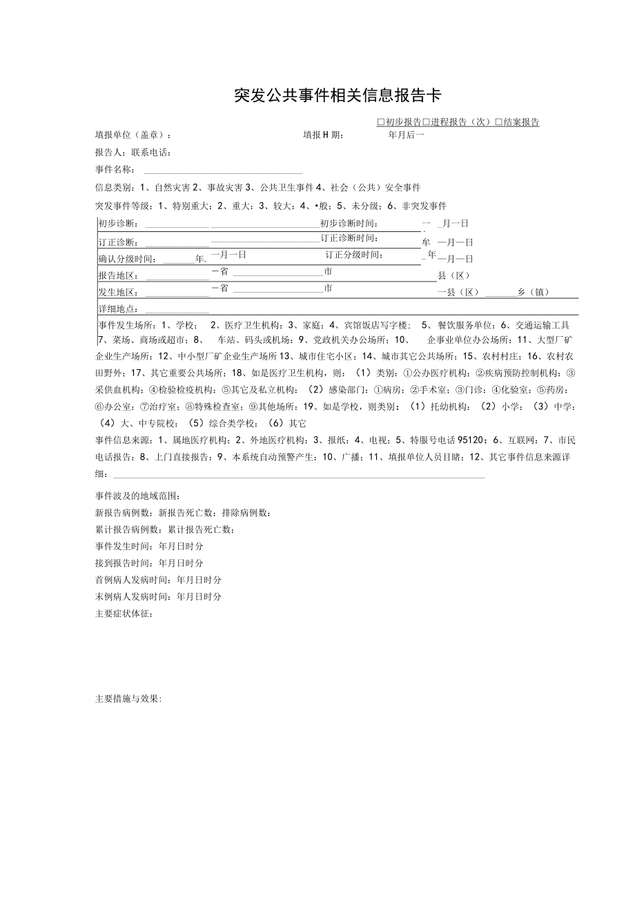 突发公共事件相关信息报告卡.docx_第1页