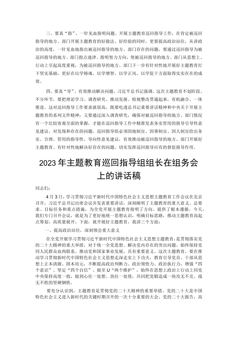 2023年主题教育巡回指导组组长在组务会上的讲话稿2篇.docx_第2页