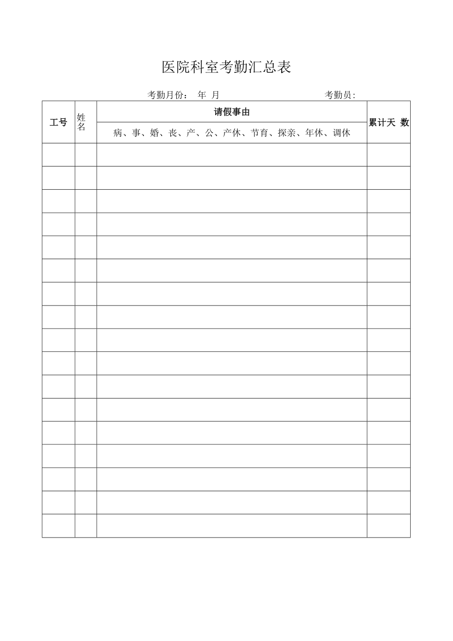 医院科室考勤汇总表.docx_第1页