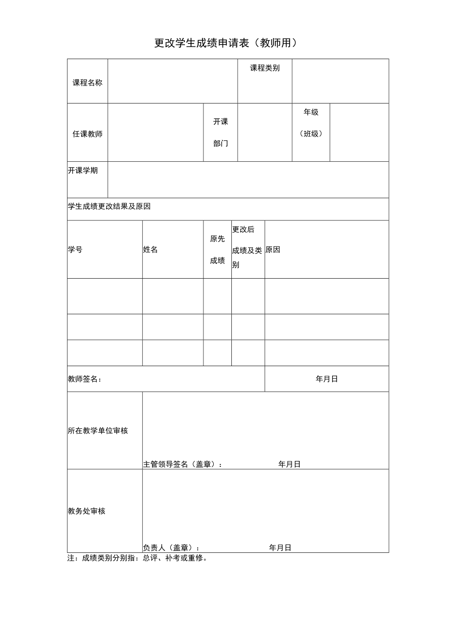 更改学生成绩申请表（教师用）.docx_第1页