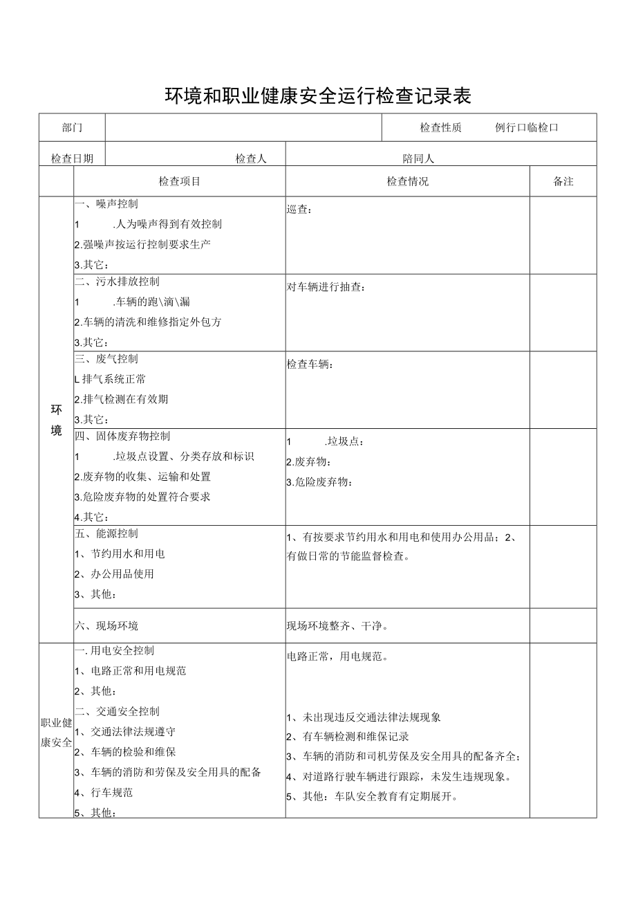 环境和职业健康安全运行检查记录表.docx_第1页