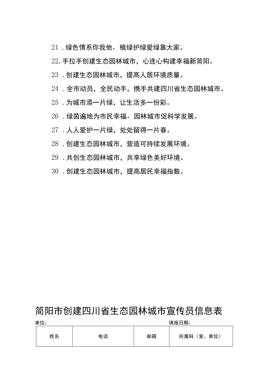 简阳市创建四川省生态园林城市宣传标语口号.docx_第2页