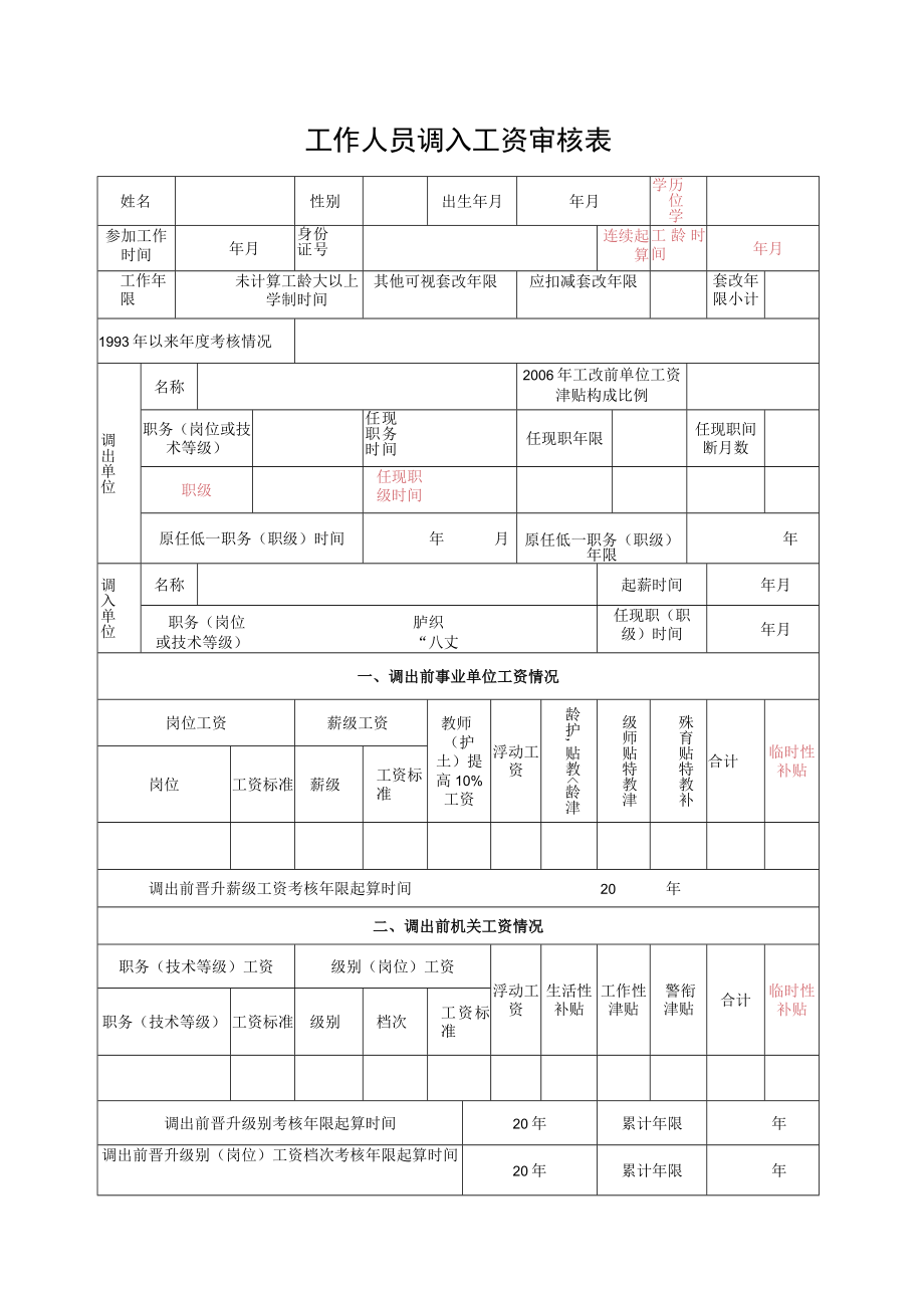 工作人员调入工资审核表.docx_第1页