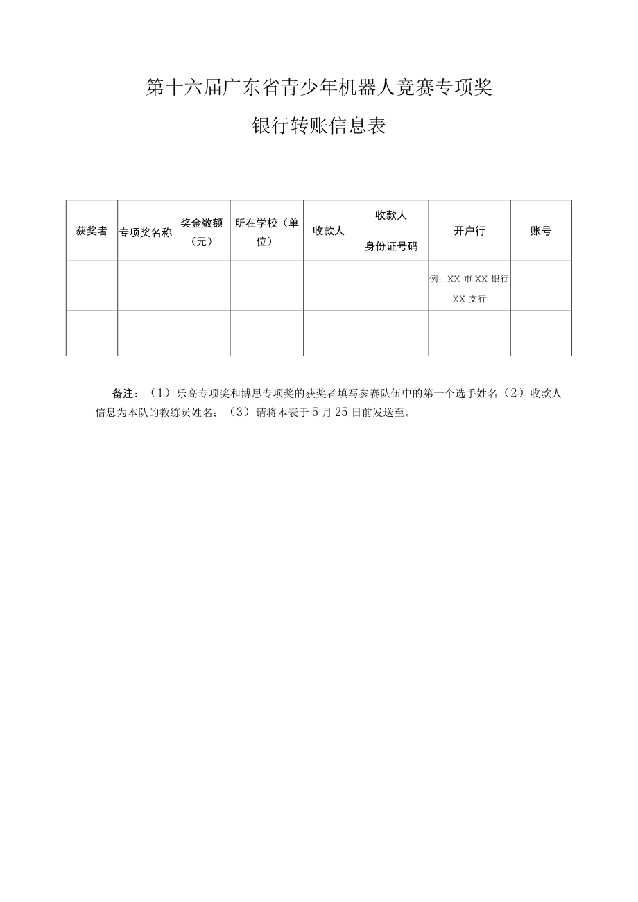 第十六届广东省青少年机器人竞赛专项奖银行转账信息表.docx_第1页