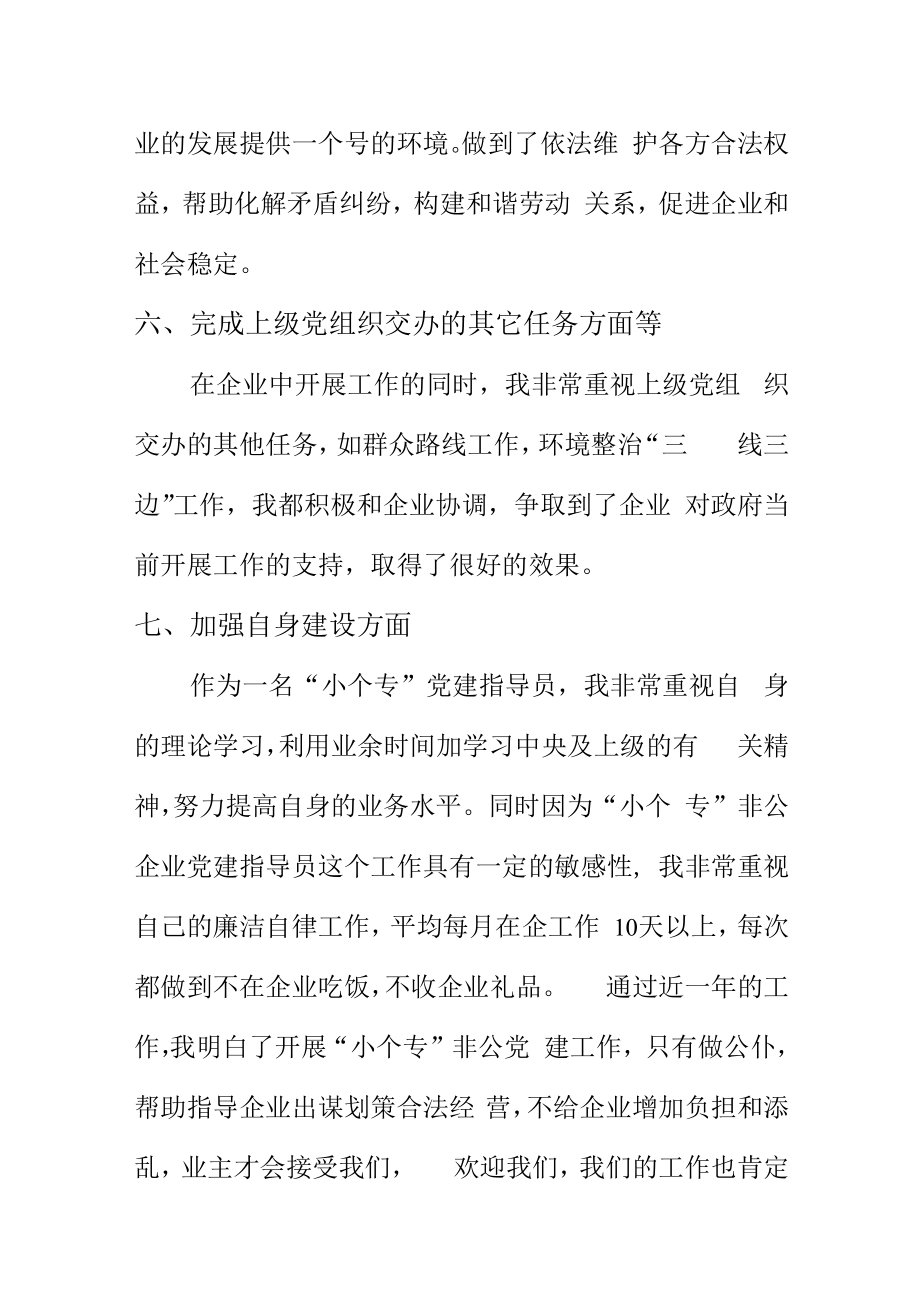 小个专非公企业党建指导员述职报告.docx_第3页