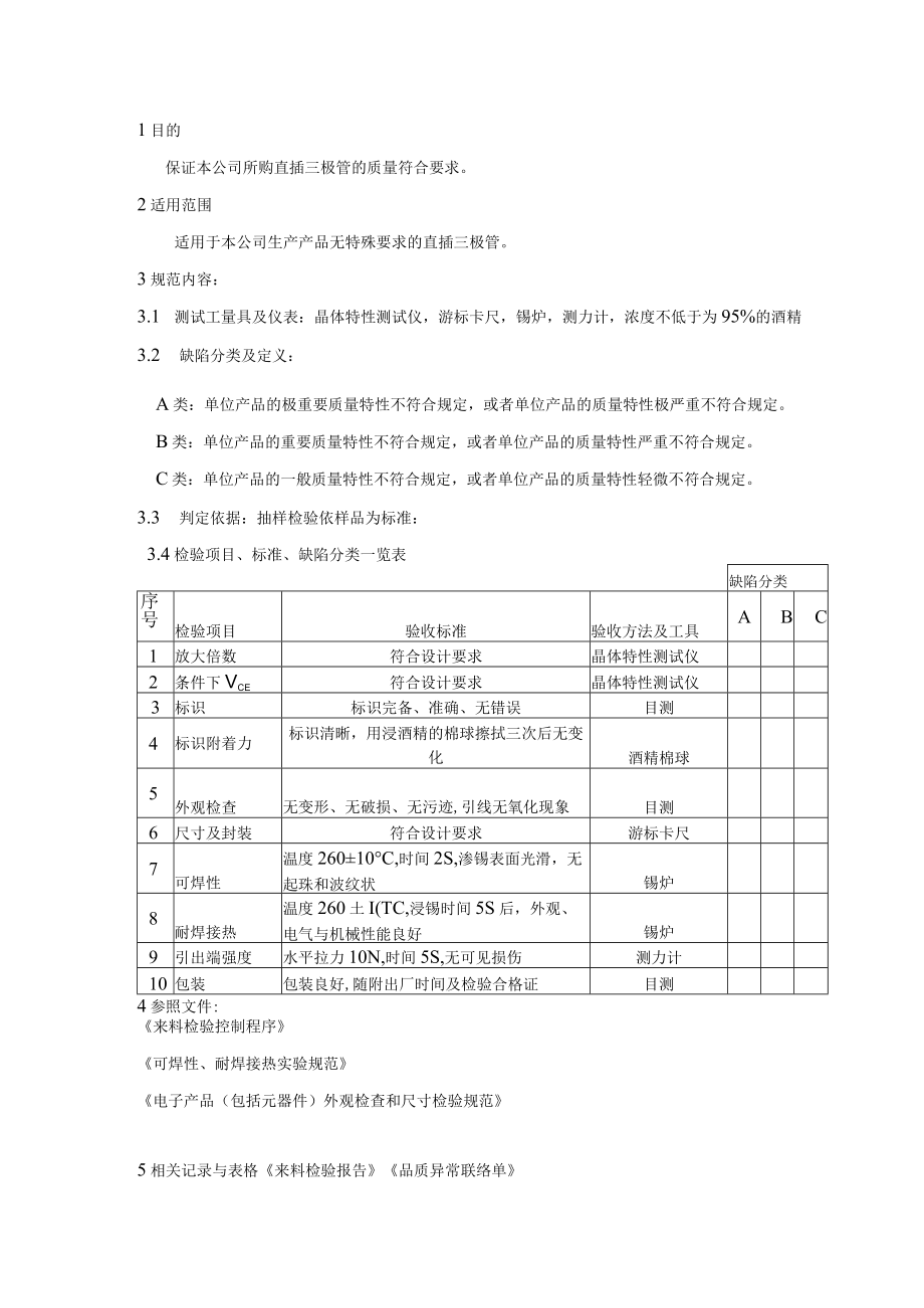 直插三极管-来料检验规范.docx_第1页