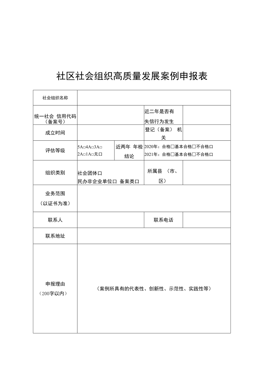 社区社会组织高质量发展案例申报表、优秀项目案例申报表、案例模板.docx_第1页