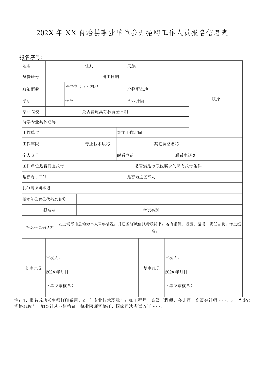 202X年XX自治县事业单位公开招聘工作人员报名信息表.docx_第1页