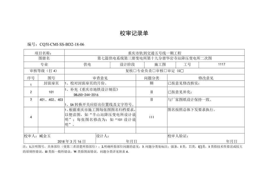 第七篇供电系统第三册变电所 第十九分册 华岩寺站降压变电所二次图审定记录单-设计回复.docx_第1页