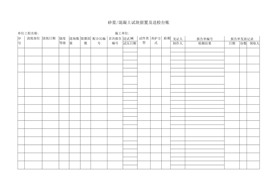 砂浆 混凝土试块留置及送检台账.docx_第1页