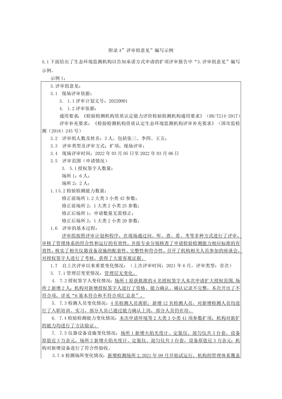 检验检测机构资质认定评审评审组意见编写示例.docx_第1页