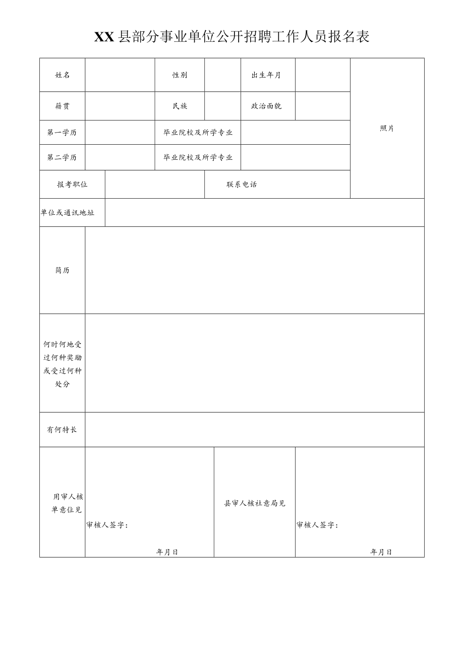 XX县部分事业单位公开招聘工作人员报名表.docx_第2页