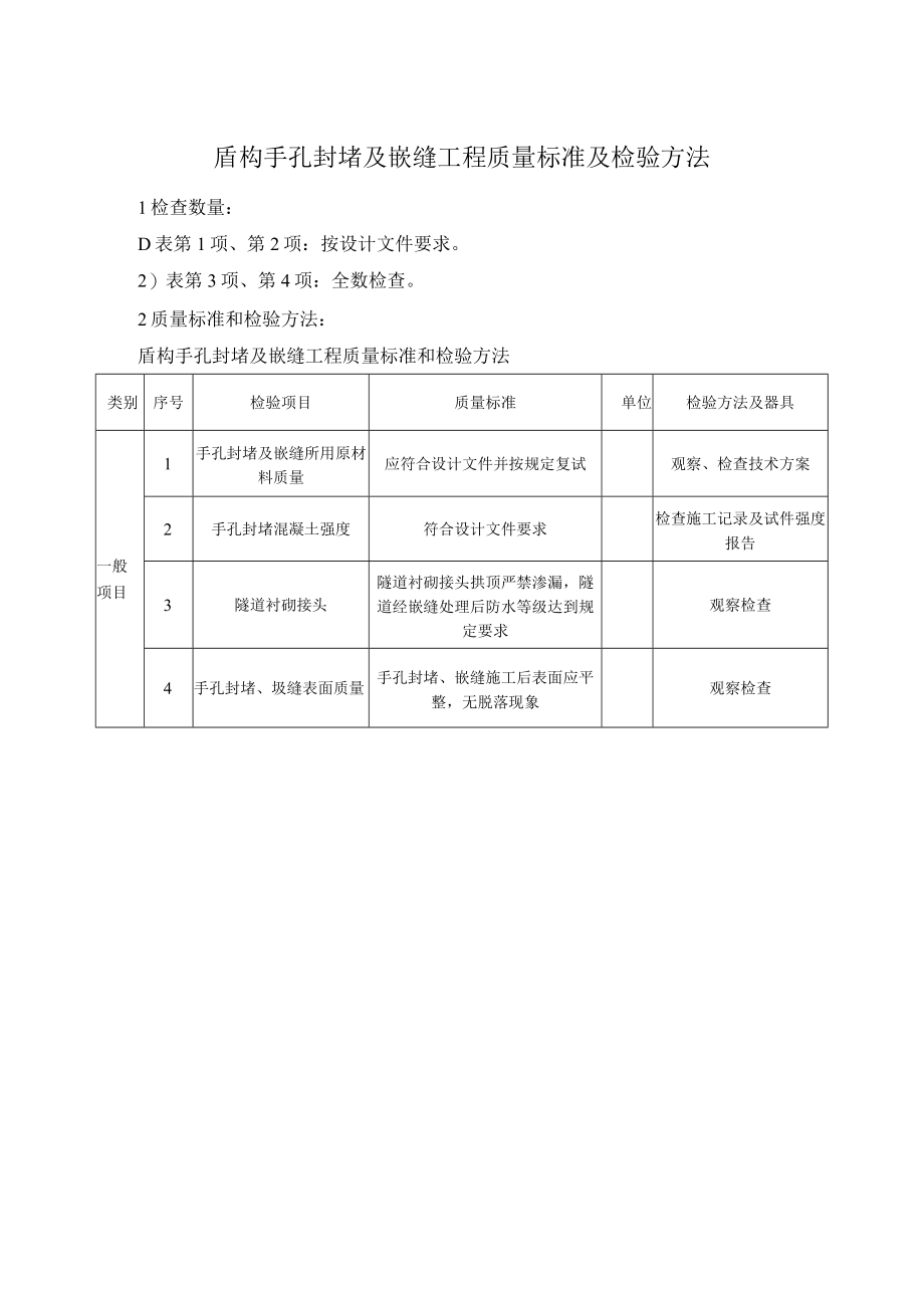 盾构手孔封堵及嵌缝工程质量标准及检验方法.docx_第1页