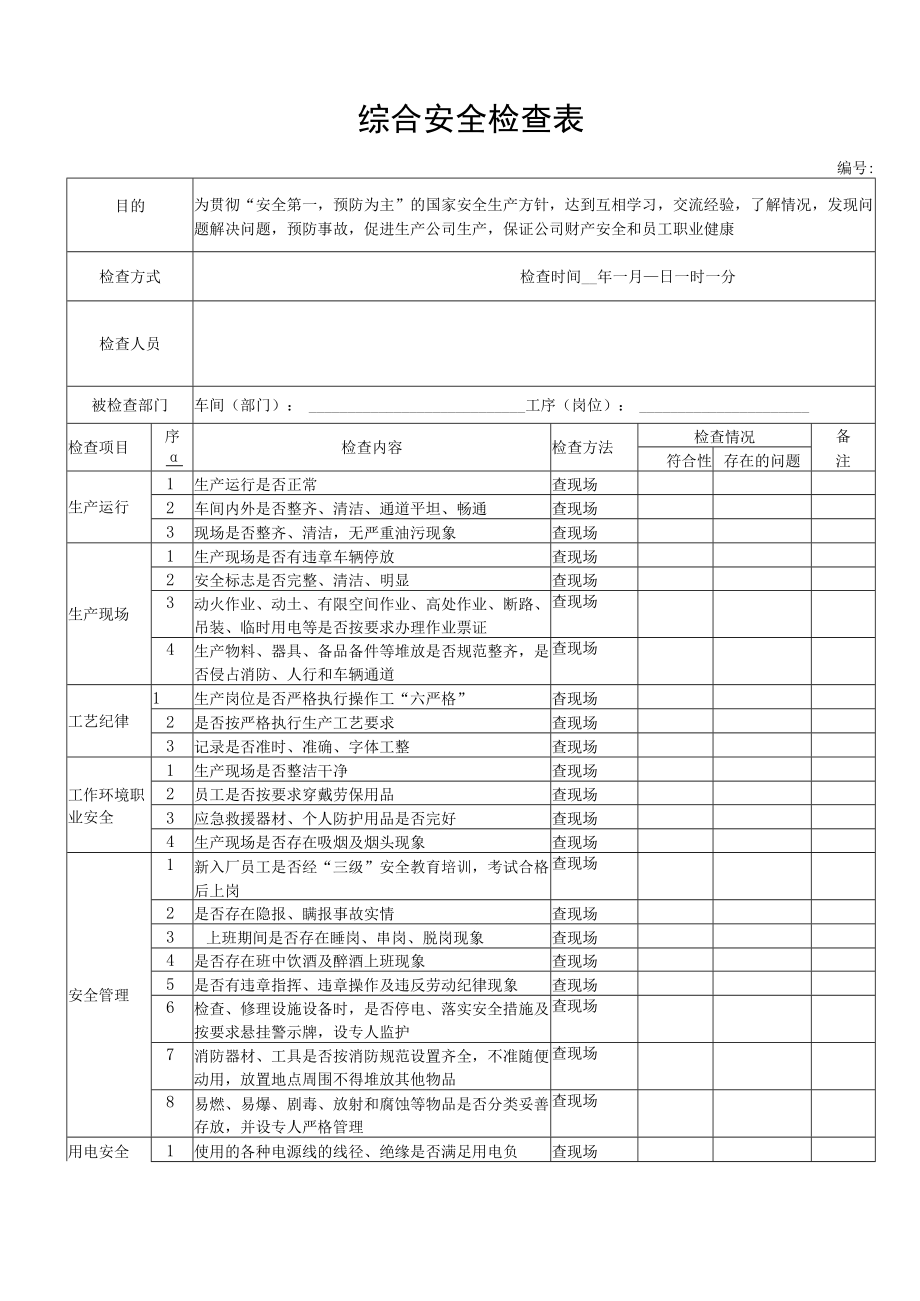 综合安全检查表.docx_第1页