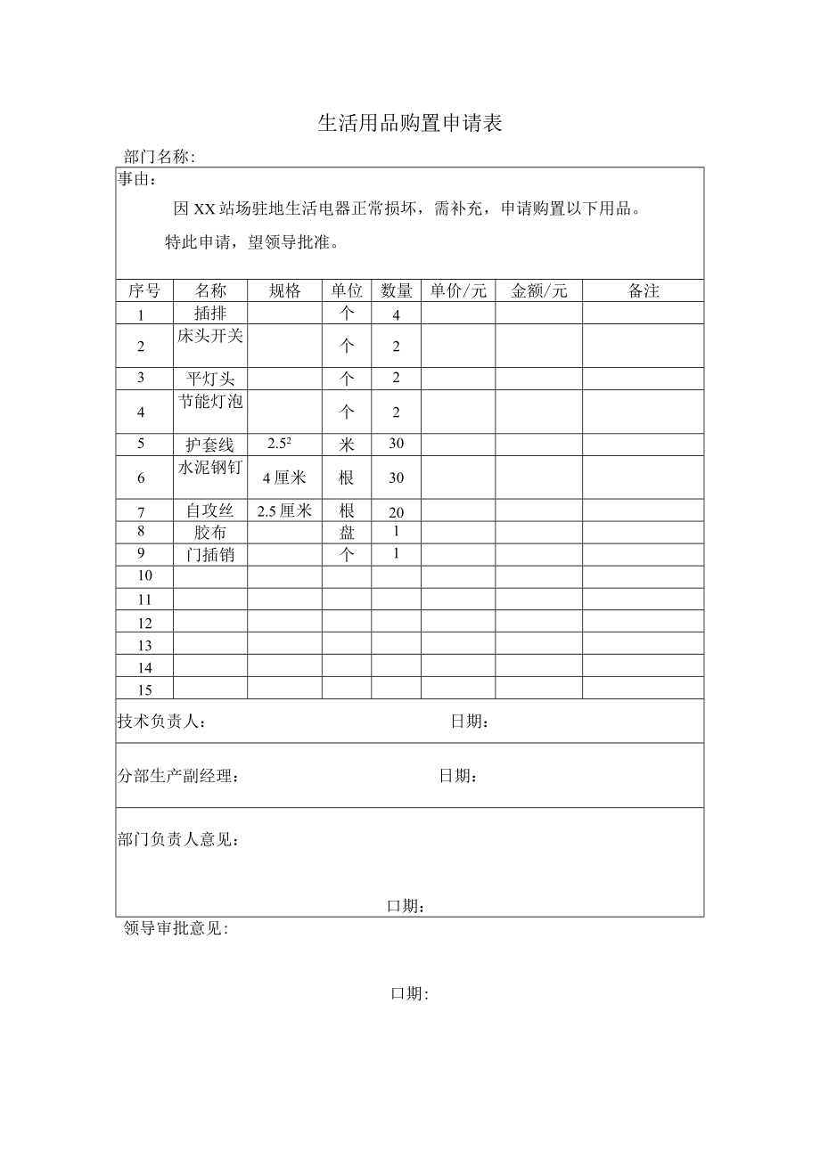 生活用品购置申请表.docx_第1页