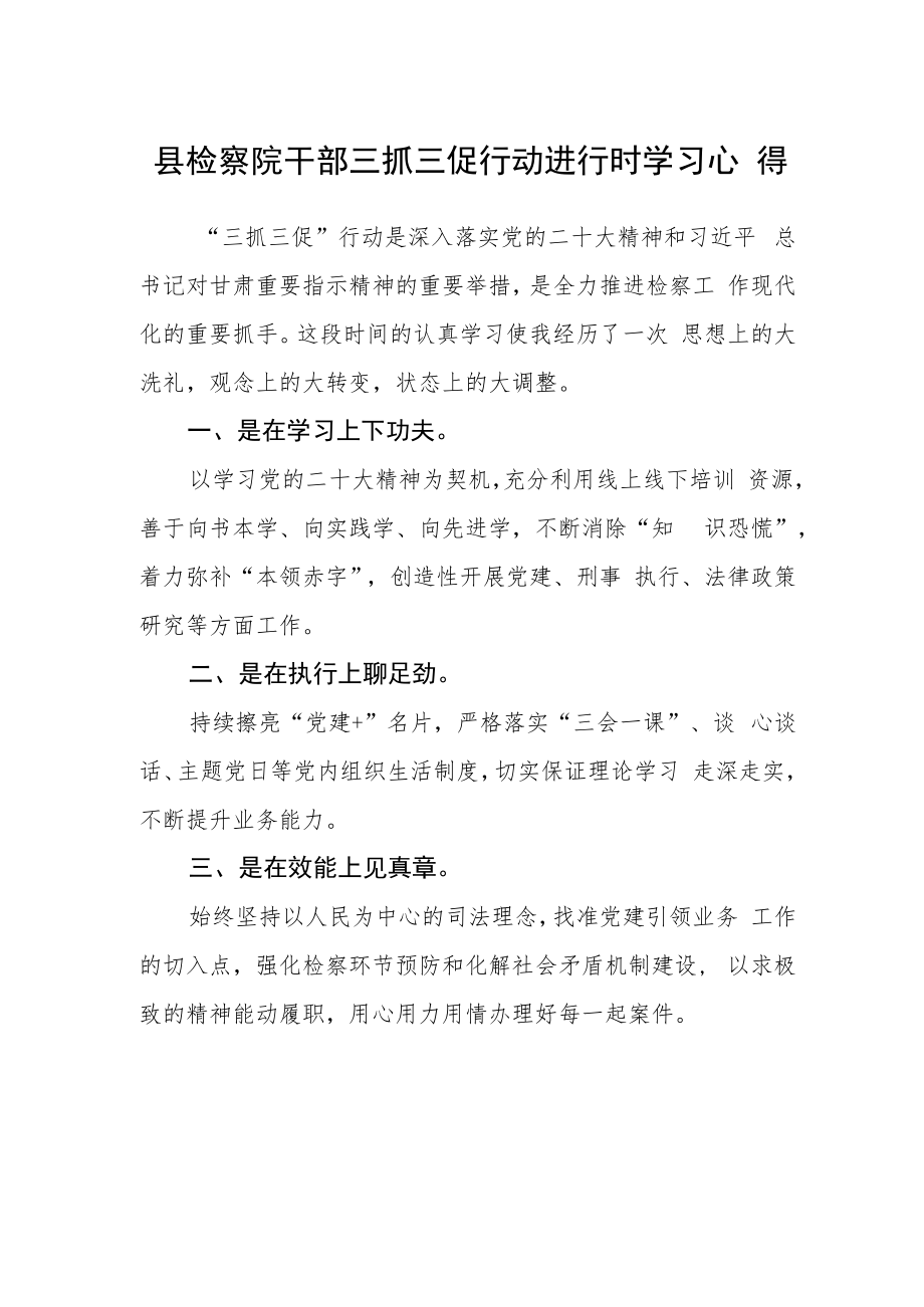 县检察院干部三抓三促行动进行时学习心得.docx_第1页