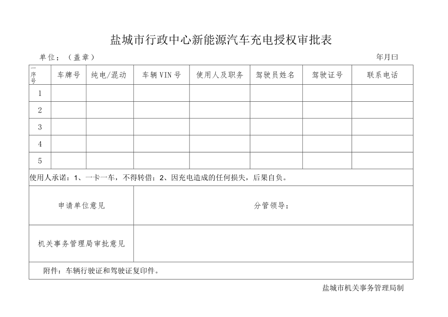 盐城市行政中心新能源汽车充电授权审批表.docx_第1页