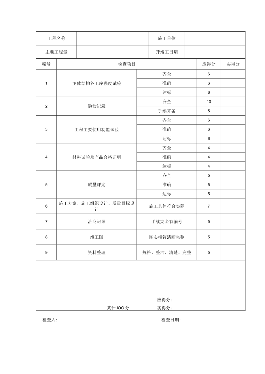 竣工工程技术资料检查记录（一）.docx_第1页