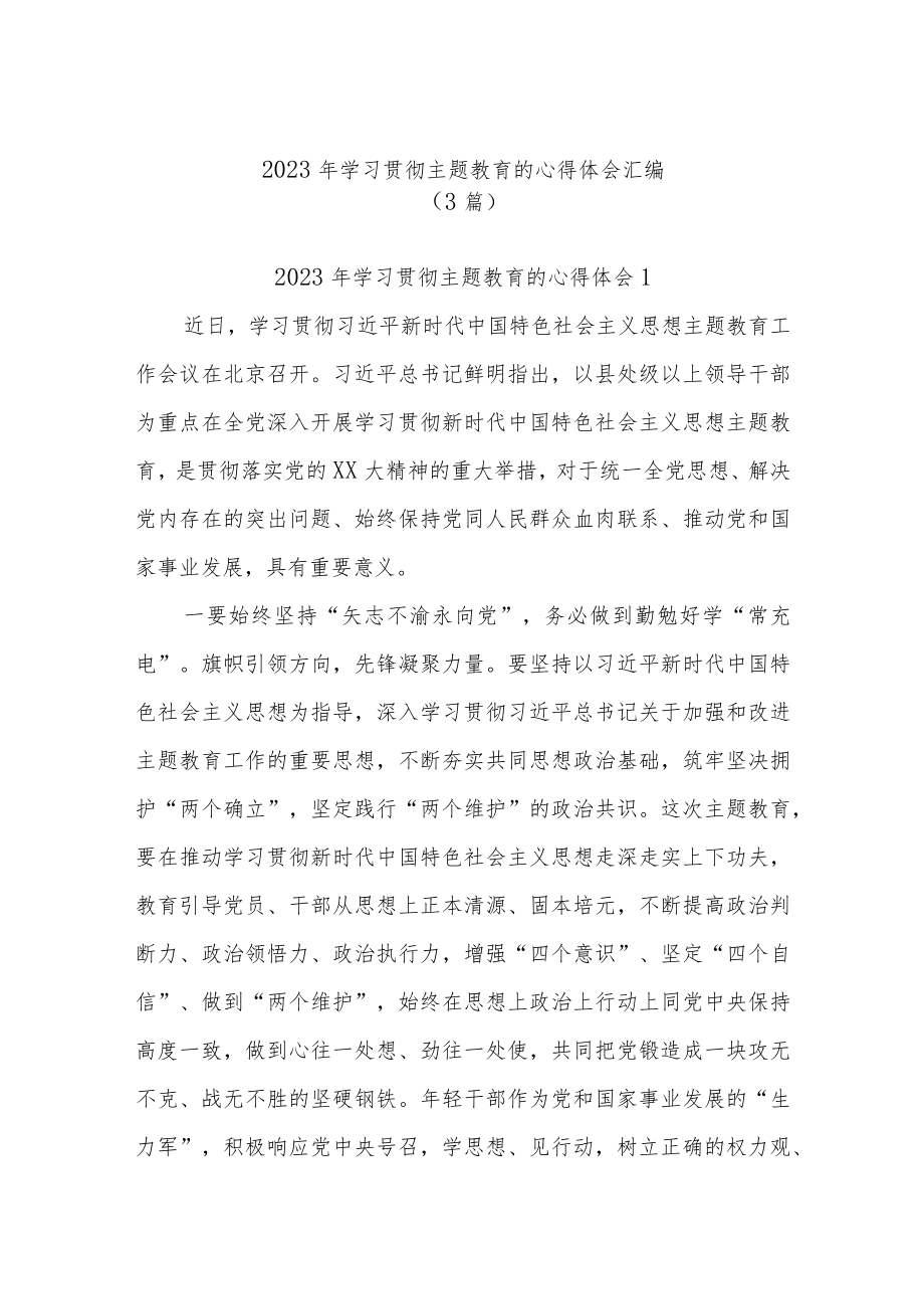 (3篇)2023年学习贯彻主题教育的心得体会汇编.docx_第1页