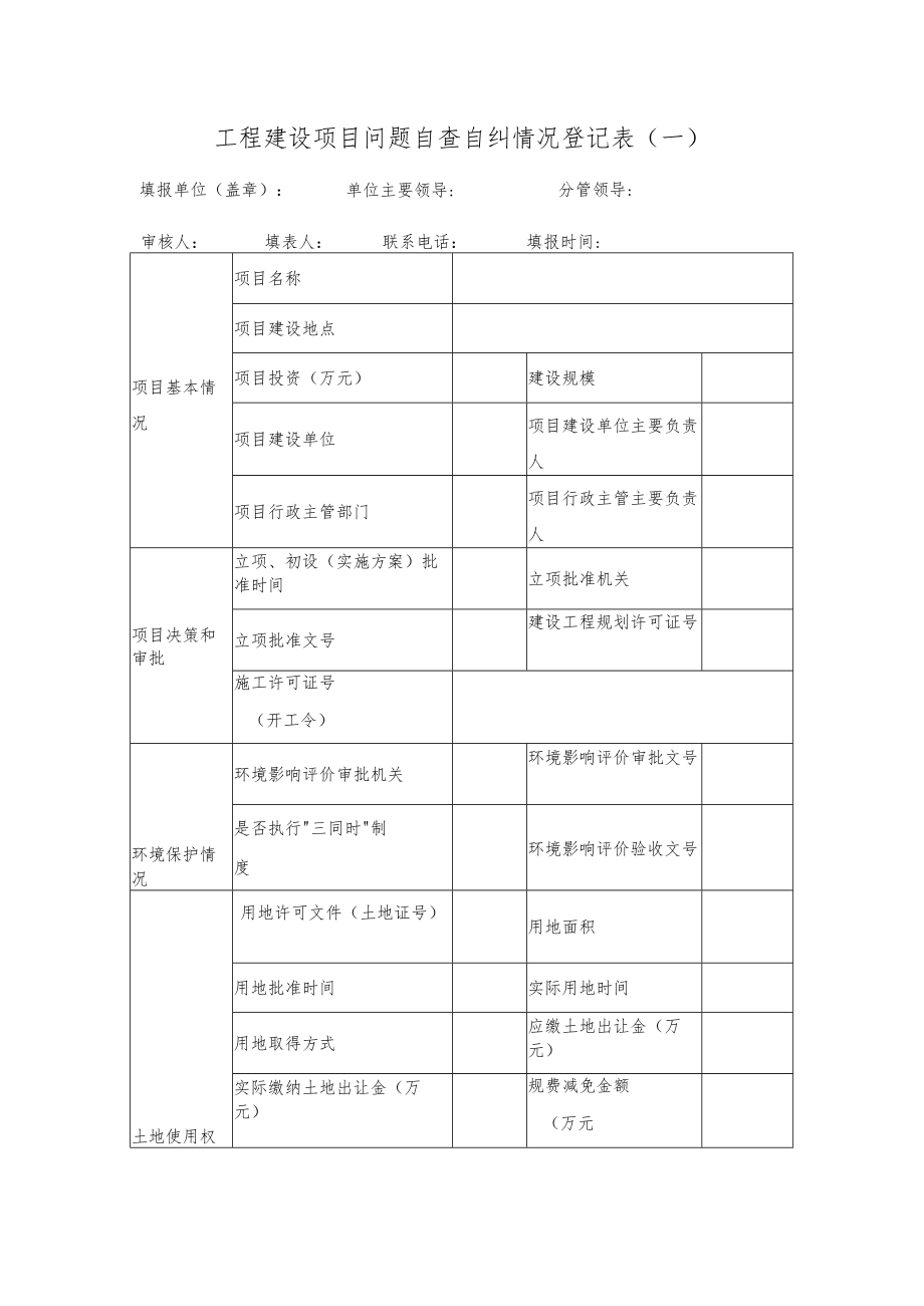 工程建设项目问题自查自纠情况登记表.docx_第1页