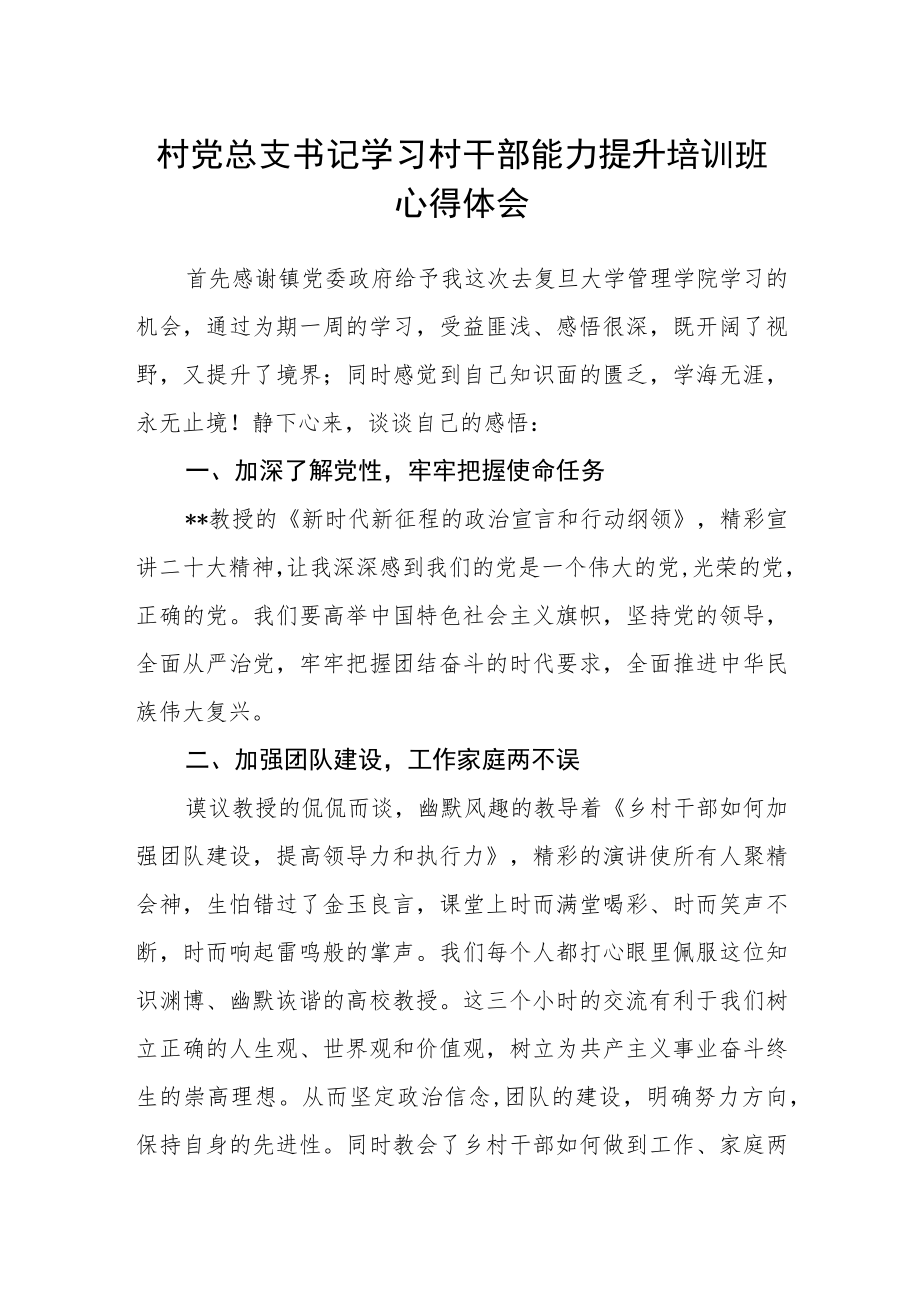 村党总支书记学习村干部能力提升培训班心得体会.docx_第1页