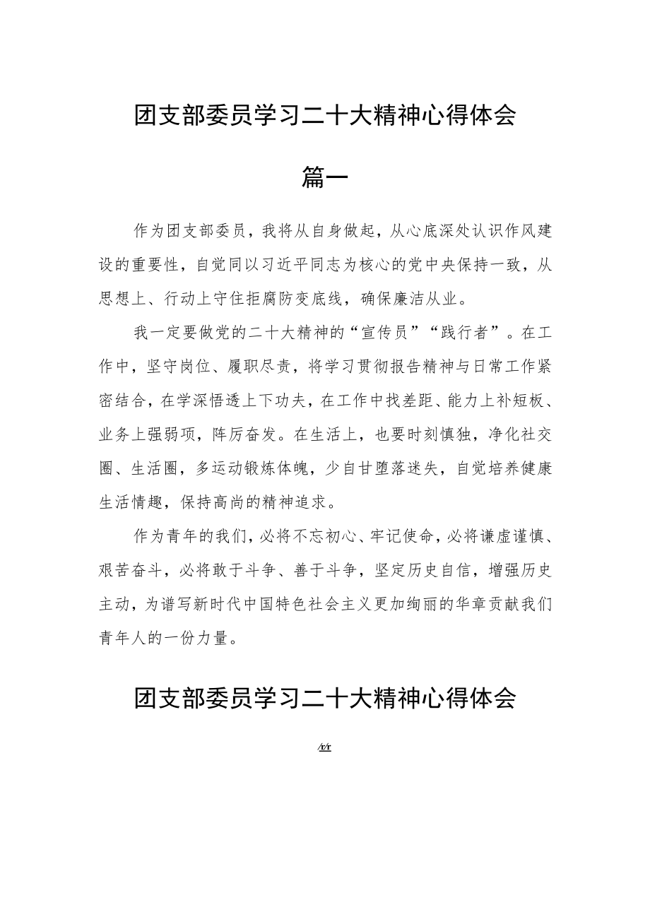 团支部委员学习二十大精神心得体会精选三篇.docx_第1页