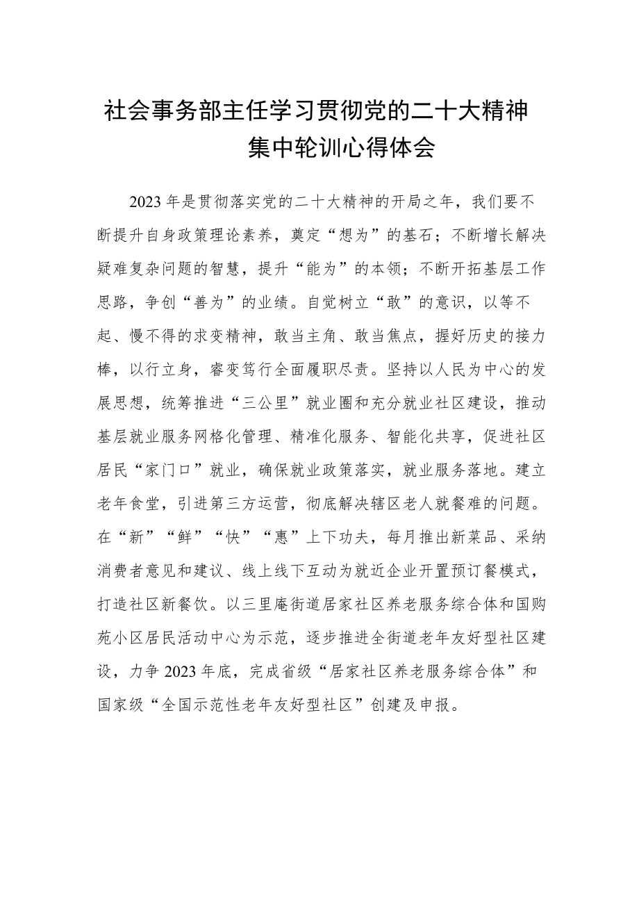 社会事务部主任学习贯彻党的二十大精神集中轮训心得体会.docx_第1页