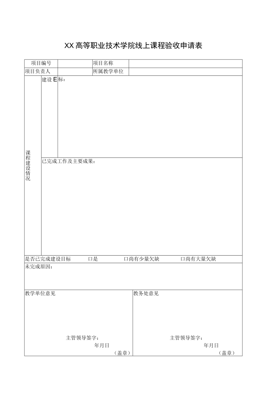 XX高等职业技术学院线上课程验收申请表.docx_第1页