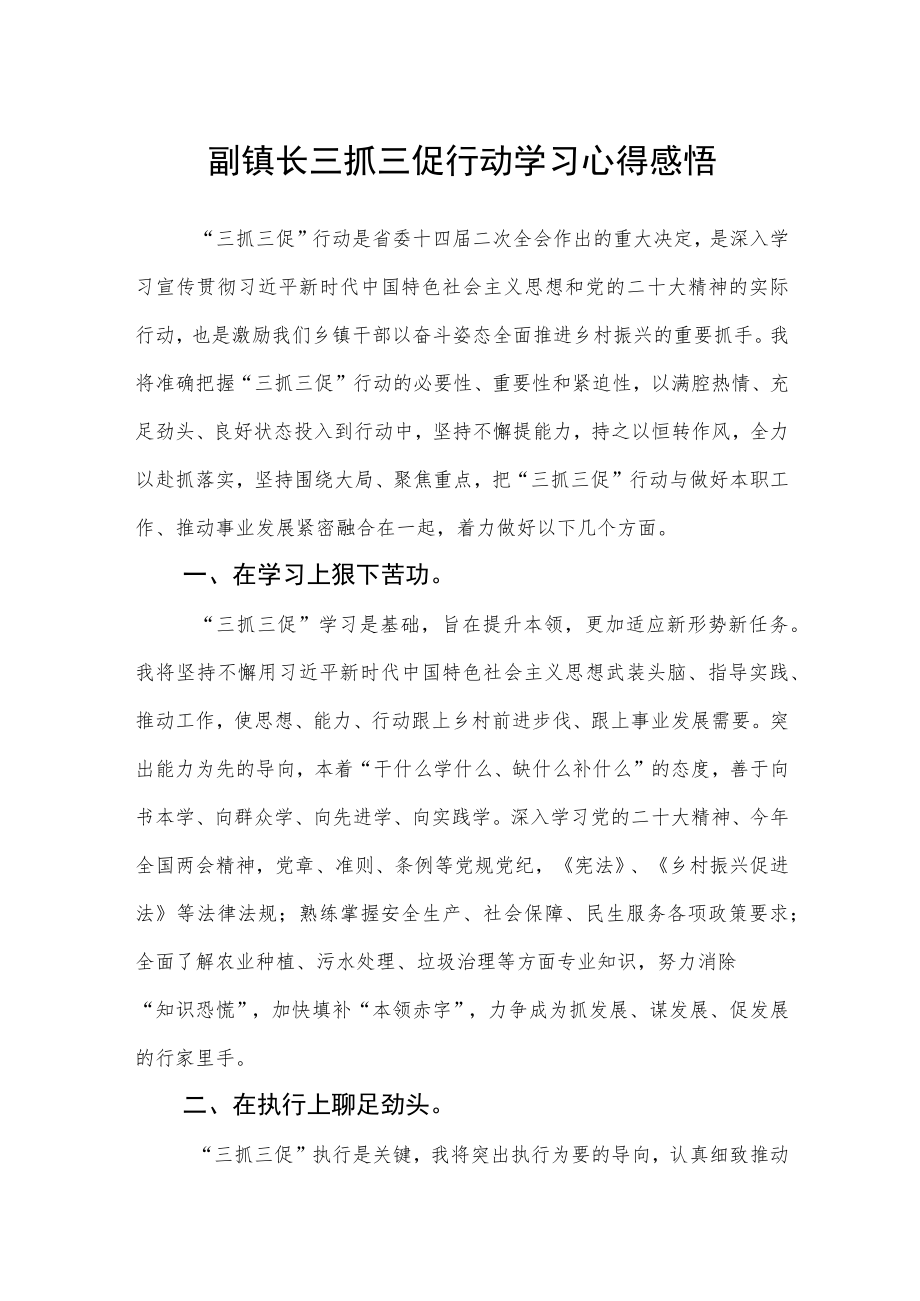 副镇长三抓三促行动学习心得感悟.docx_第1页