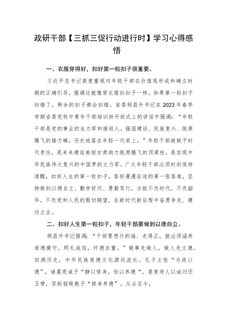 政研干部【三抓三促行动进行时】学习心得感悟.docx_第1页