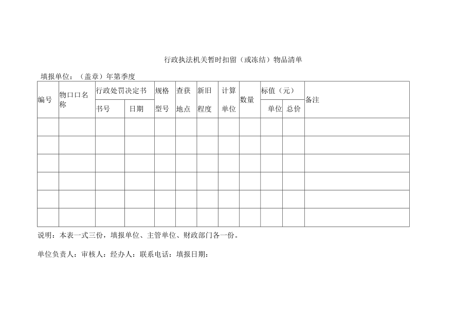 行政执法机关暂时扣留（或冻结）物品清单.docx_第1页