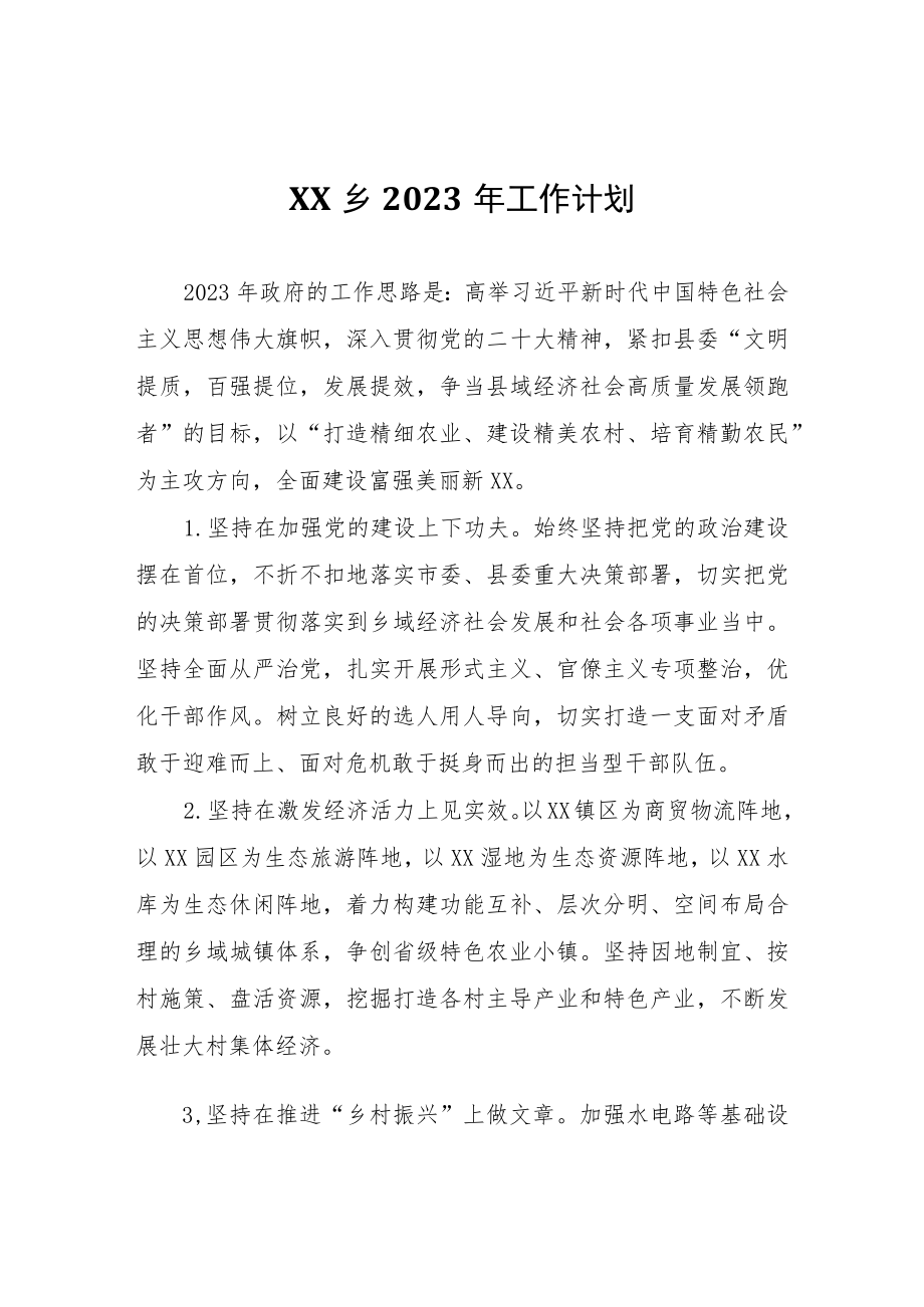 XX乡2023年工作计划 .docx_第1页