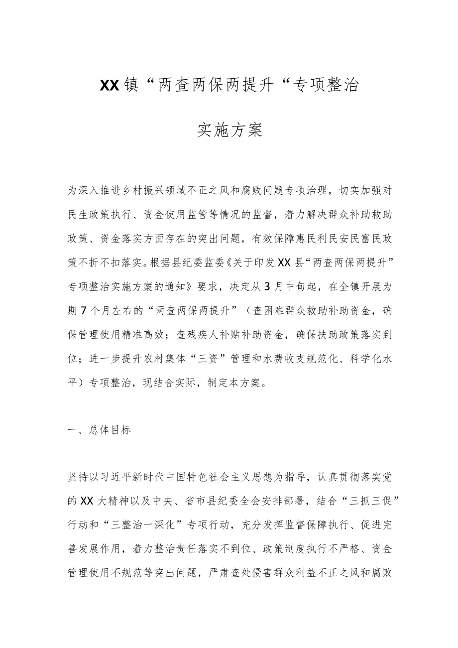 XX镇“两查两保两提升”专项整治实施方案.docx_第1页