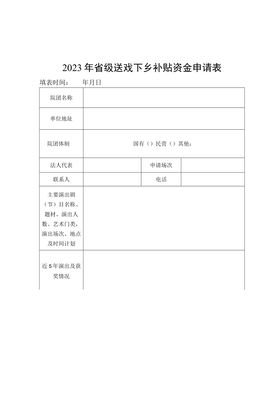 2023年省级送戏下乡补贴资金申请表、承诺书.docx_第1页