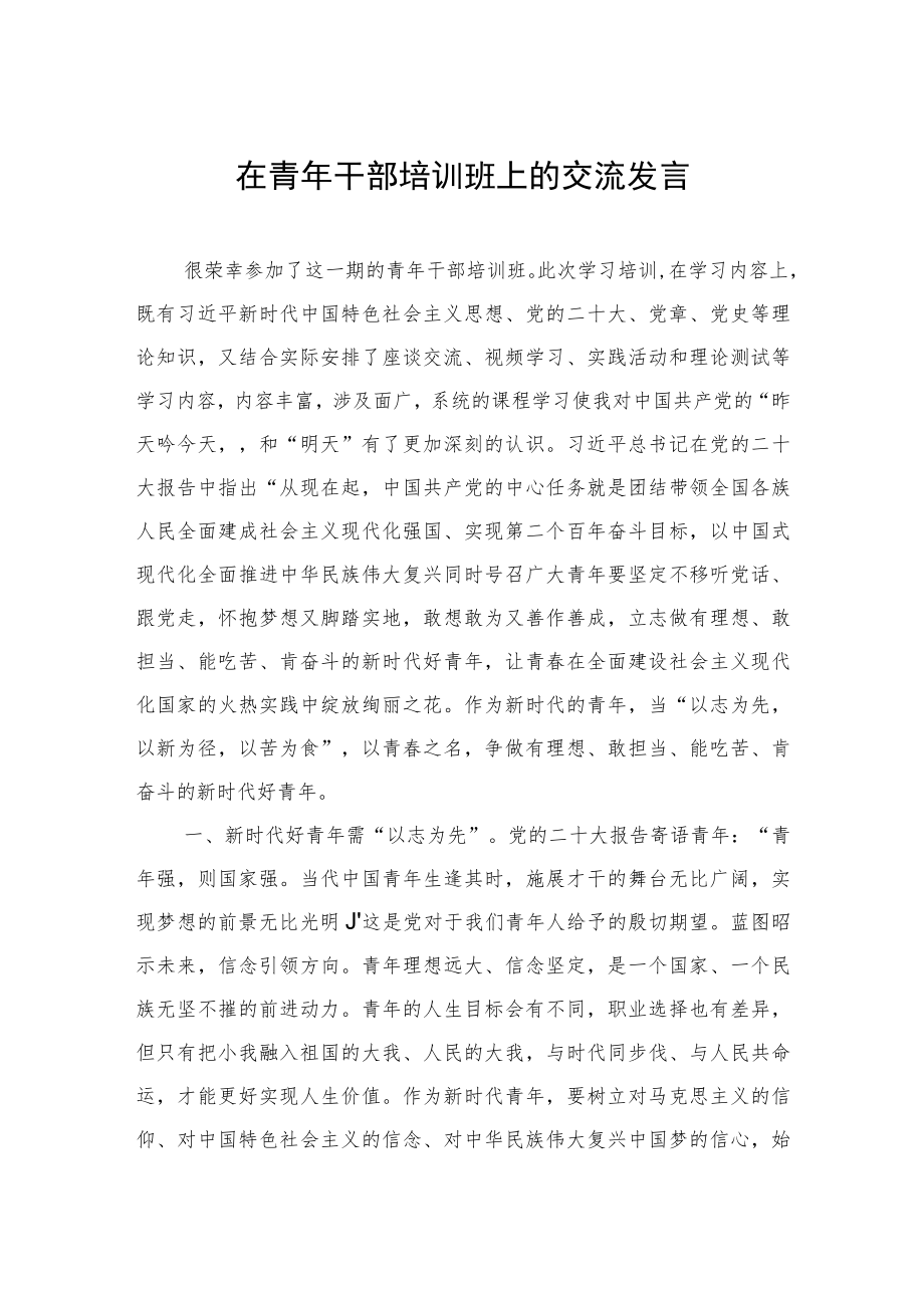 在青年干部培训班上的交流发言.docx_第1页